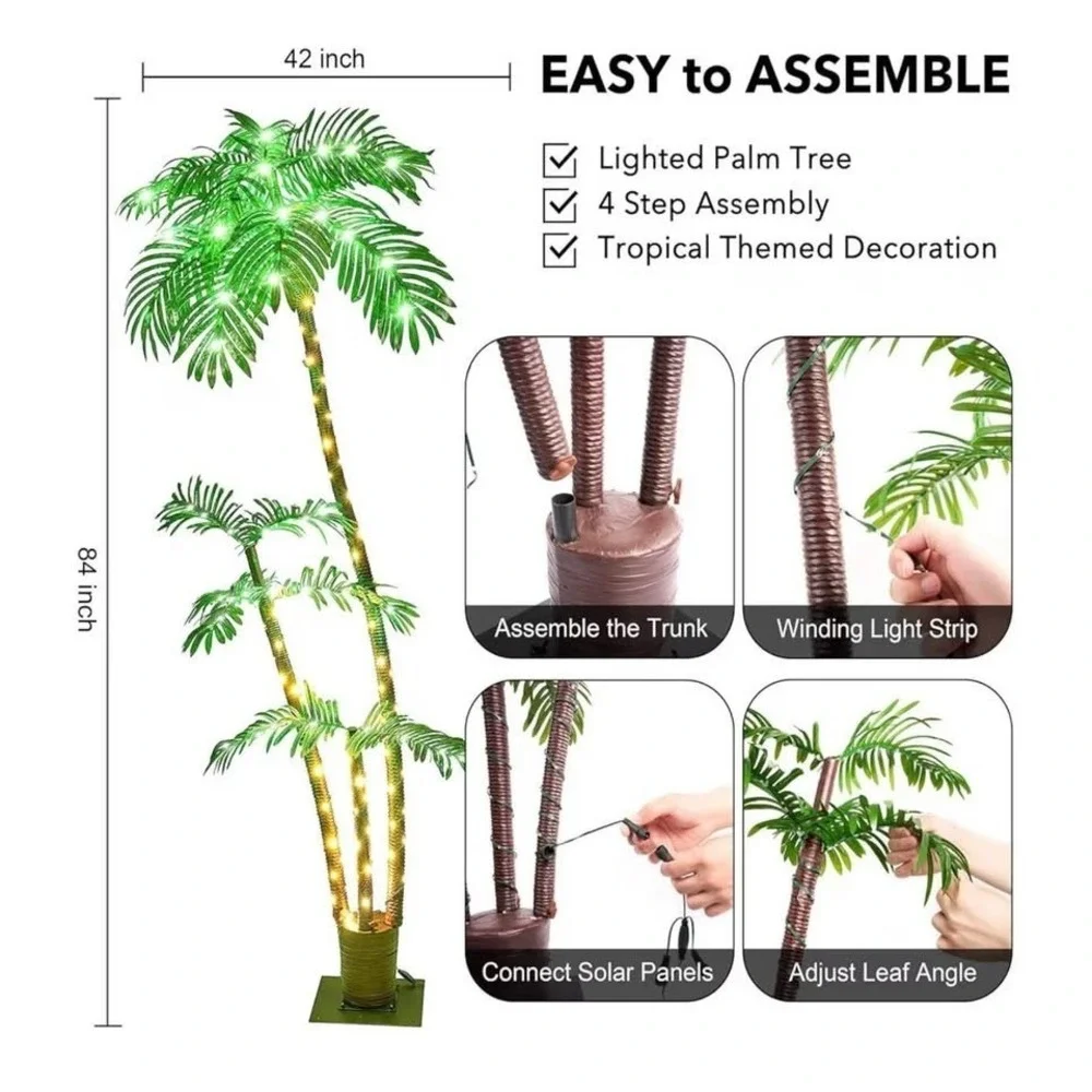 7FT Lighted Artificial Palm Tree with Three Trunks and 260 LED Lights‎  NEW